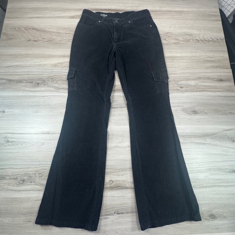 Vintage Lee Dungarees Corduroy Cargo Pants Flare Wide Leg Black 9M‎ Y2K Skater